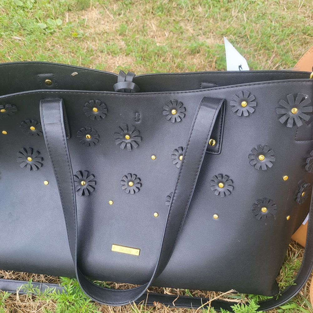 IMAN Black Tote with Floral Accents